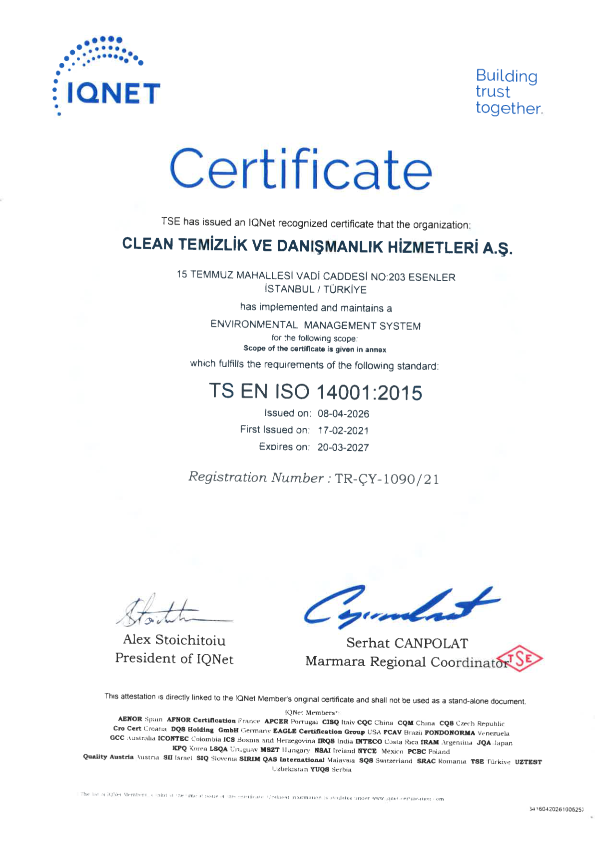 TS EN ISO 14001:2015 — Sertifika detay sayfası 3.